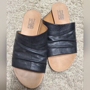 Miz Mooz Black Leather Aria Flat Slide Sandal